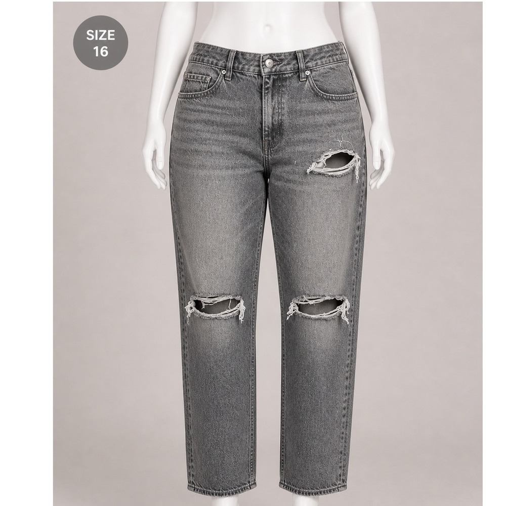 American Eagle Curvy Mom Jeans High Rise Distressed Gray 16 Short NEW